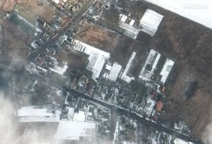 Russian military equipment, damaged bridge seen in satellite images