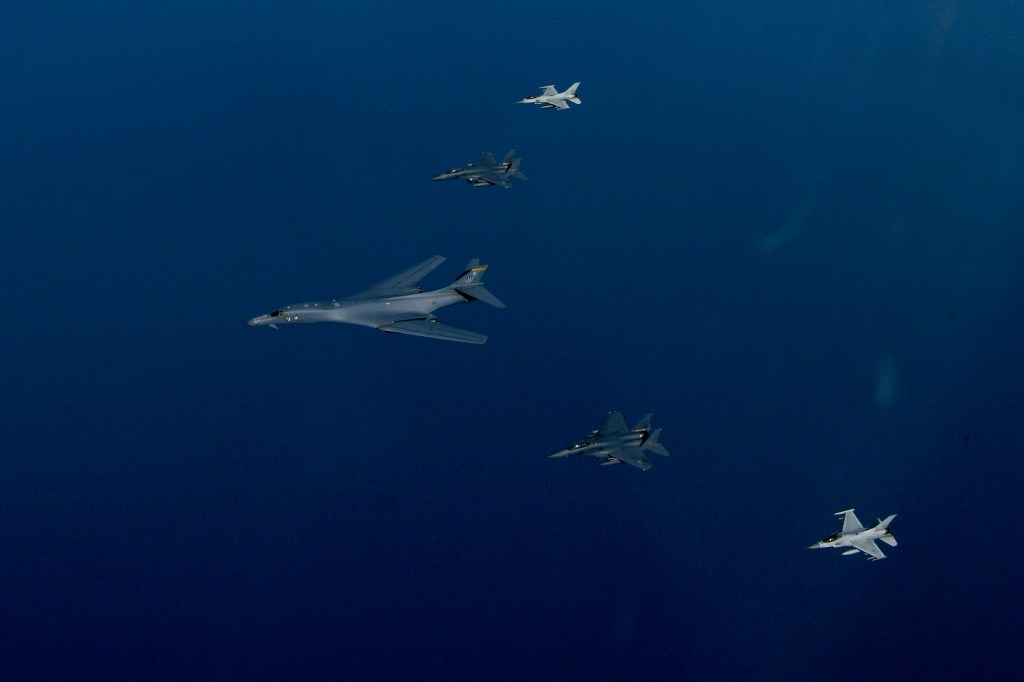 Air Force bomber trains with Japanese and Korean fighters as tensions rise with North Korea