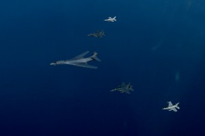 Air Force bomber trains with Japanese and Korean fighters as tensions rise with North Korea