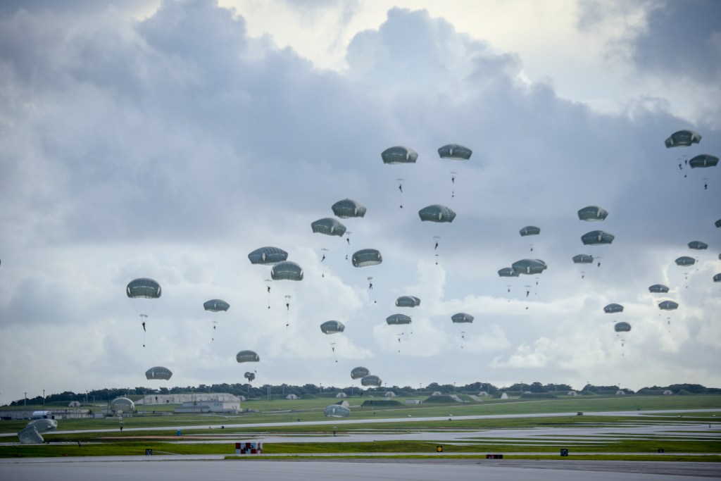 Paratroopers flew from Alaska to practice seizing a Pacific air base