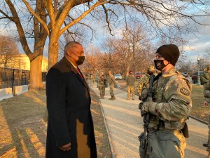Austin visits troops standing watch at the locked-down US Capitol
