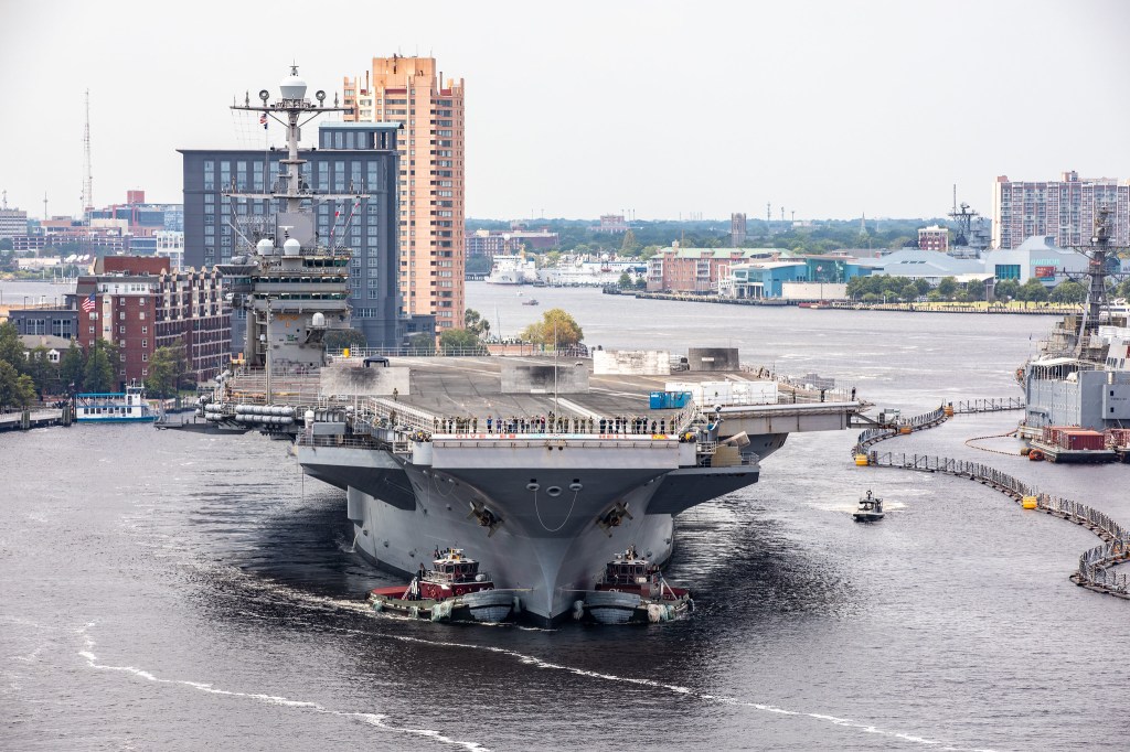 Maintenance delays are ‘blood in the water’ for aircraft carrier critics, admiral says
