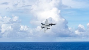 F/A-18 Super Hornet pilots practice touch-and-go landings — on Iwo Jima