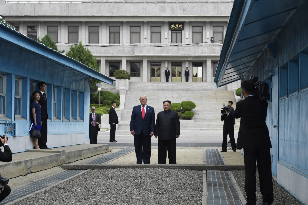 President Donald Trump meets with North Korean leader Kim Jong Un at the border village of Panmunjom in the Demilitarized Zone, South Korea, Sunday, June 30, 2019.