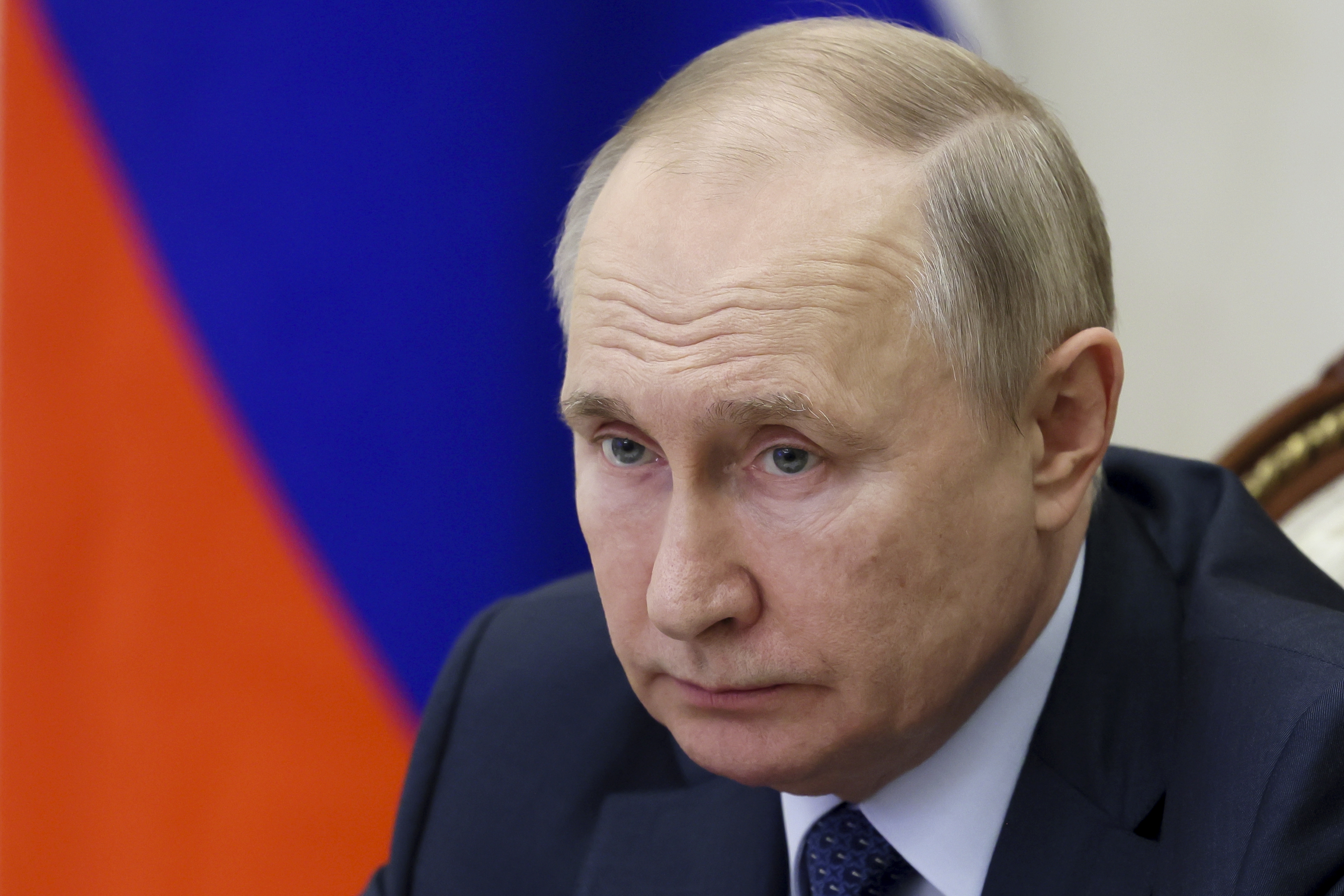 Russian President Vladimir Putin attends the annual meeting of the Presidential Council for Civil Society and Human Rights via videoconference in Moscow, Russia, Wednesday, Dec. 7, 2022.