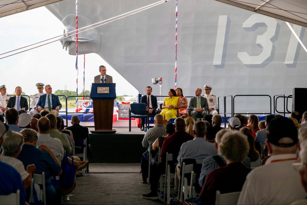 Navy christens Flight III Arleigh Burke-class destroyer after Korean War hero