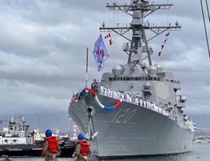 Navy’s newest destroyer, Carl M. Levin, arrives at its first homeport