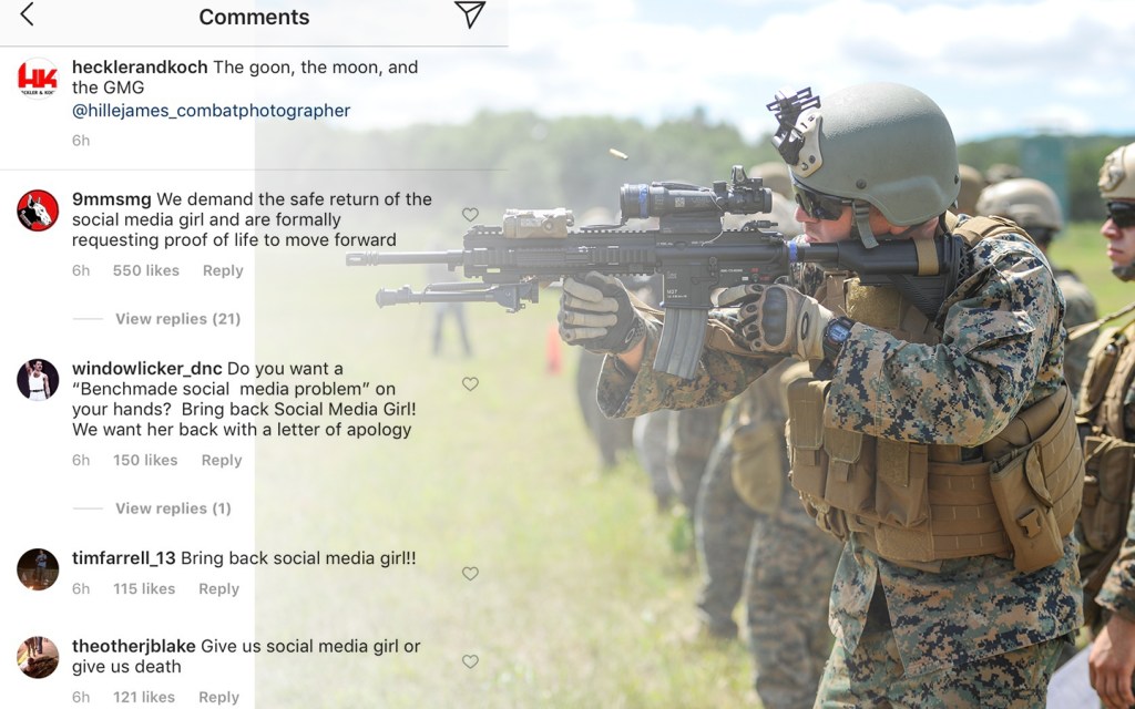 Disgruntled fans are calling for the return of Heckler & Koch’s ‘Social Media Girl’