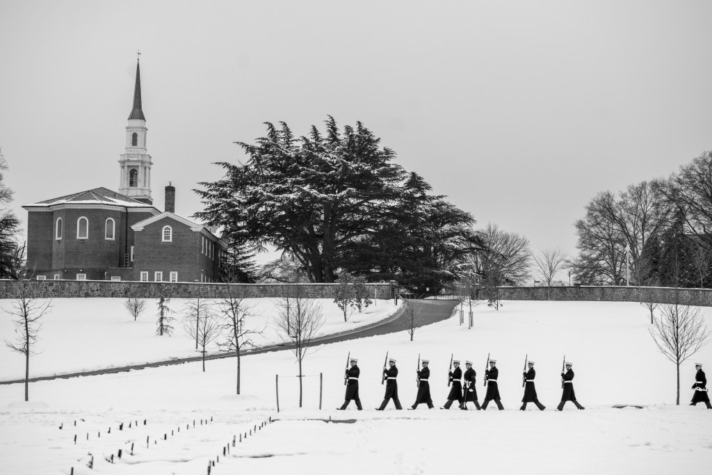 ‘A legacy of honorable and faithful service’: Iconic Marine R. Lee Ermey laid to rest in snowy Arlington National Cemetery
